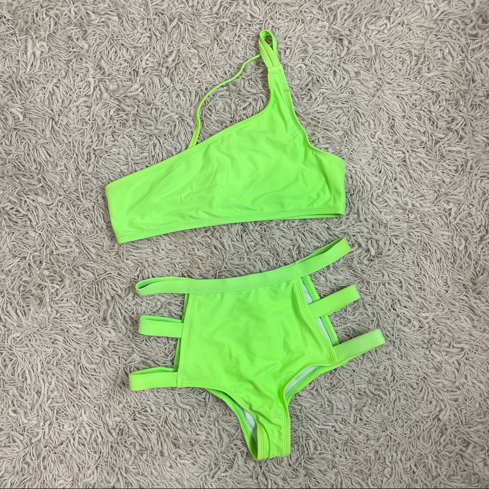 Fashion Nova Neon Green Cut Out Two Piece Bikini Swimsuit